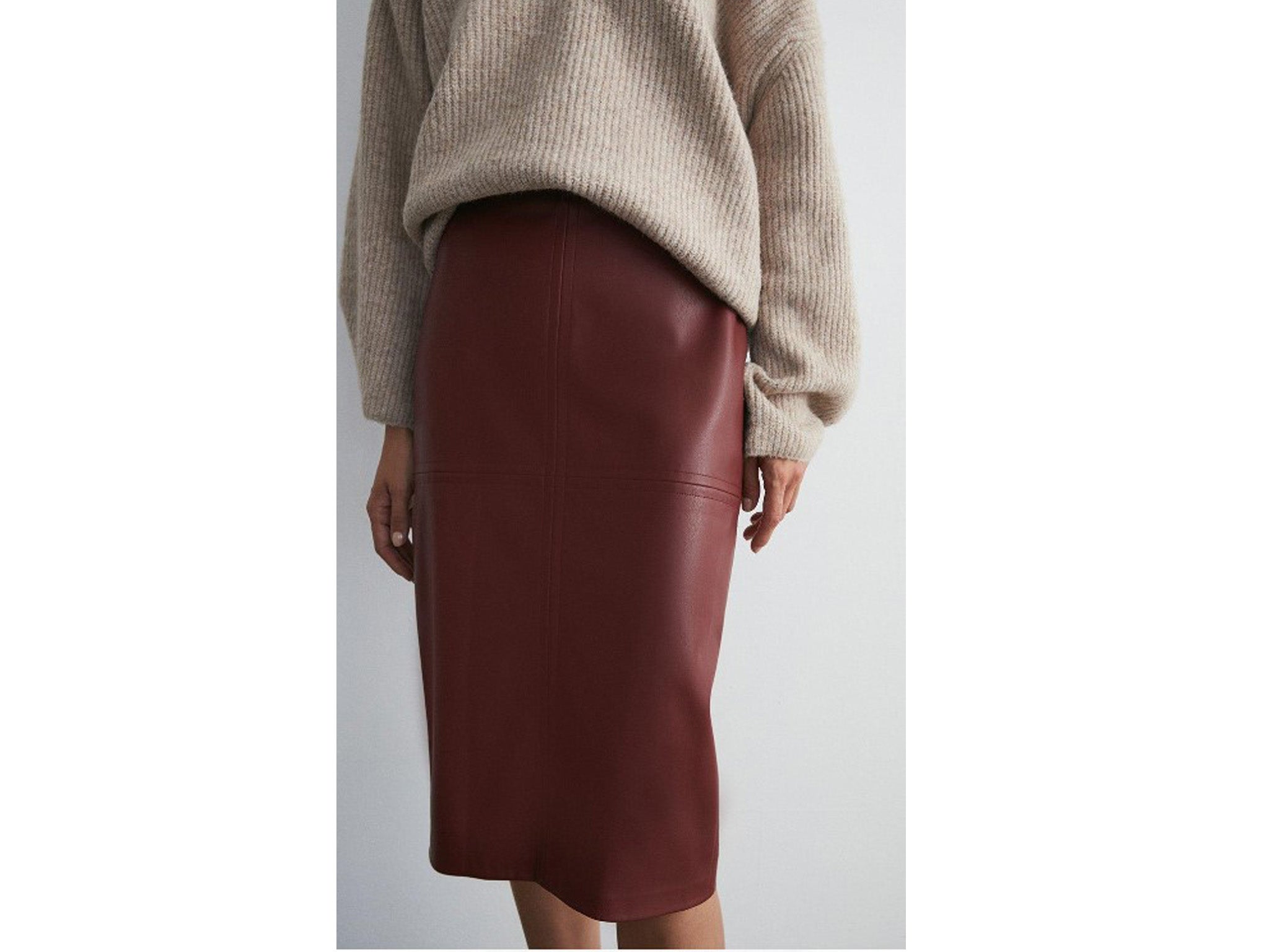 Warehouse burgundy sales faux leather skirt